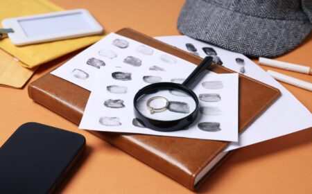 Magnifying glass with hat, fingerprints and cigarettes