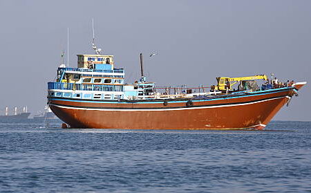 Port of Djibouti, republic of Djibouti - February 7, 2016: Cargo ship which is used for transportation between Yemen and Djibouti, for cargo transportation in Gulf of Aden, Red Sea and Indian Ocean