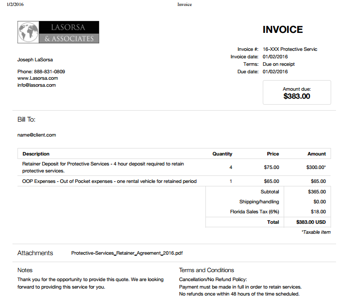 paypal invoice example