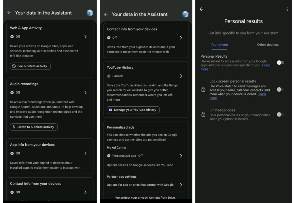 google assistant privacy settings