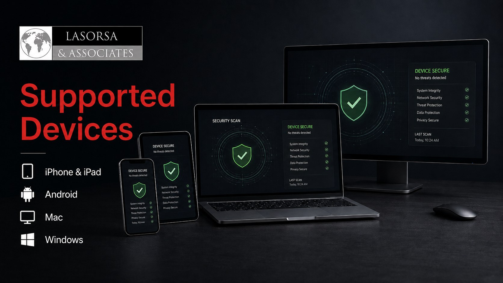Supported devices for security scans: iPhone, iPad, Android, Mac and Windows